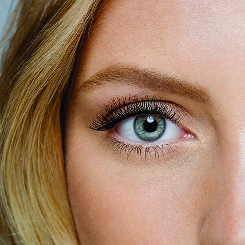 The So Volume mascara creates a sweeping look.