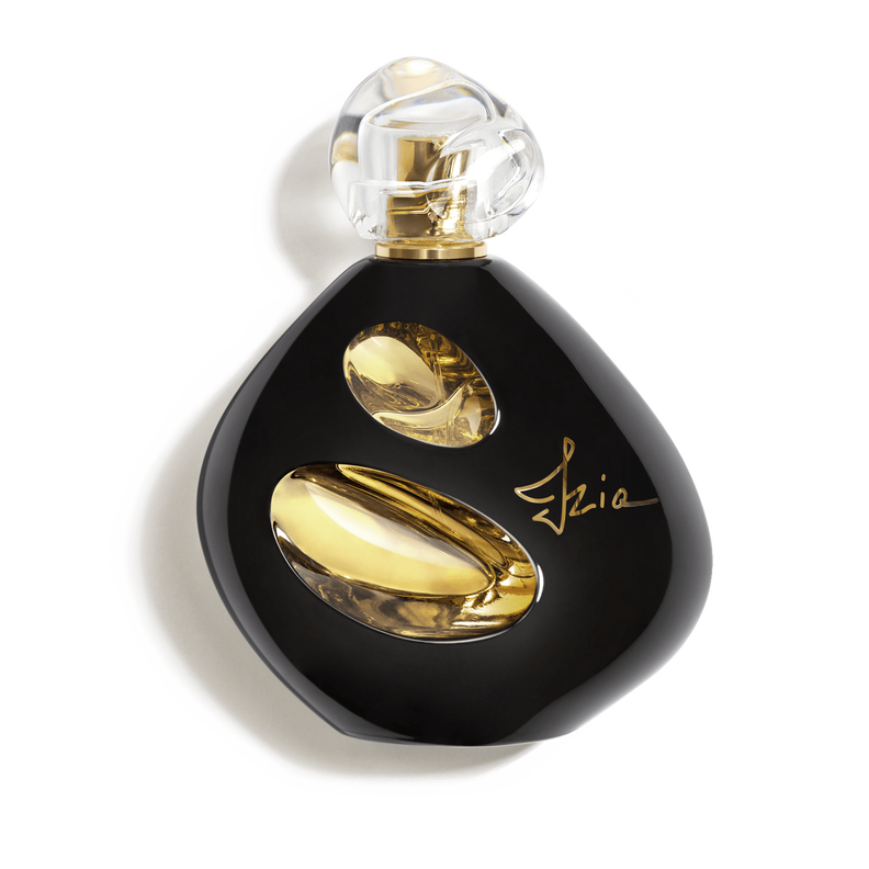 Le flacon d'Izia la Nuit laisse apparaître l'eau de parfum dorée.