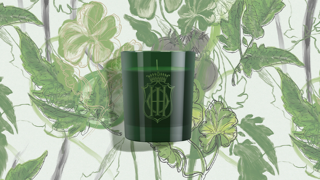 Sv&iacute;čka Campagne na pozad&iacute; s motivem rostlin