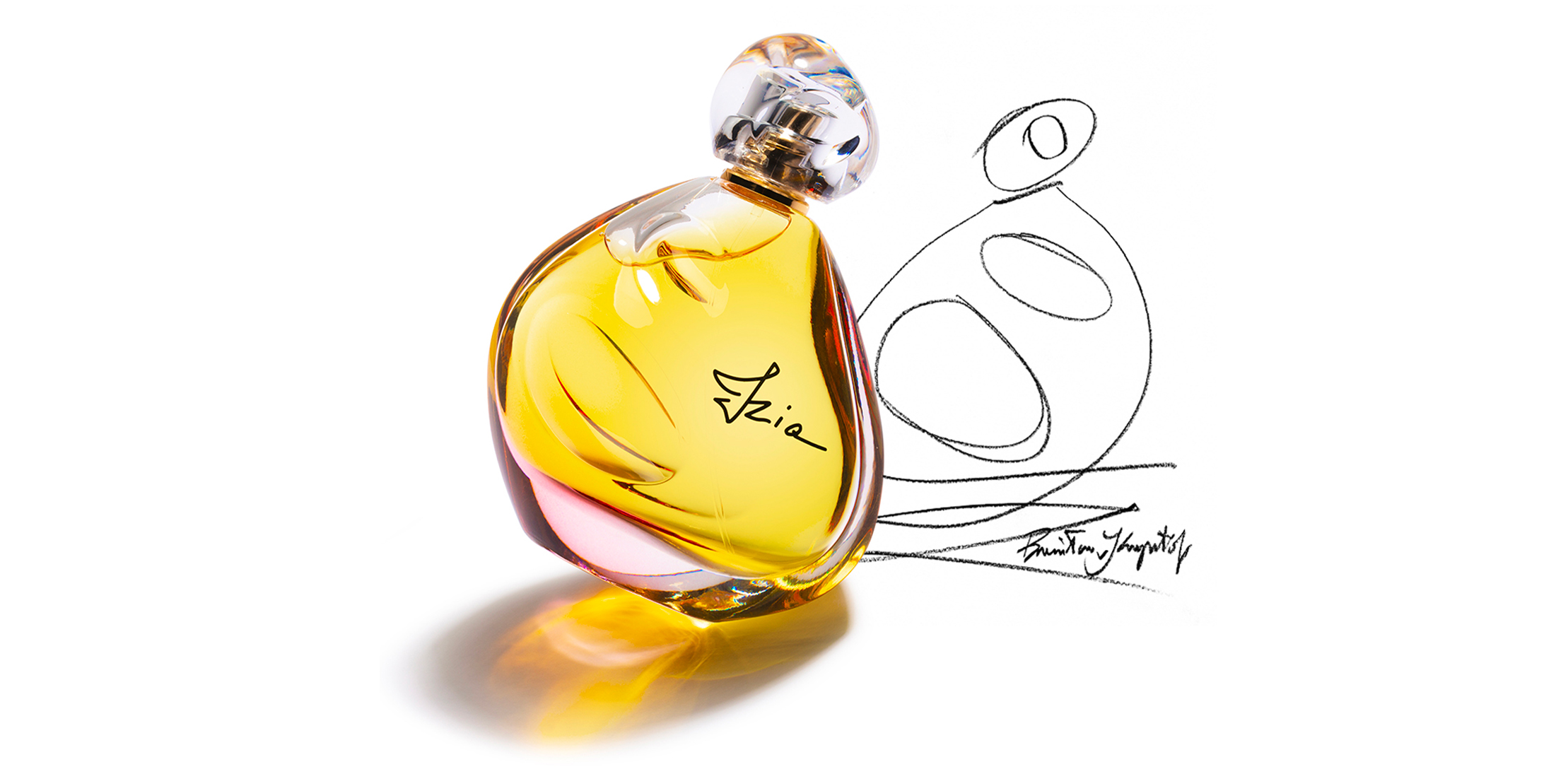 3 flacons de parfum avec leur esquisse
