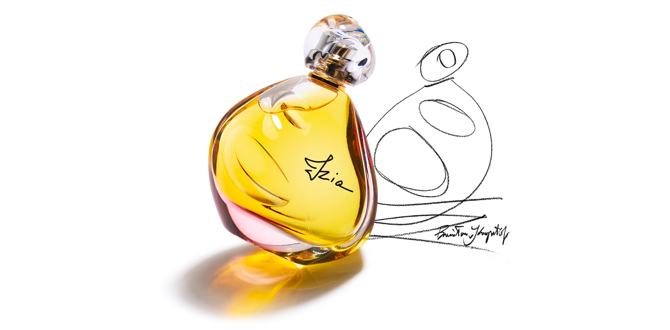 3 perfume bottles with their corresponding sketch